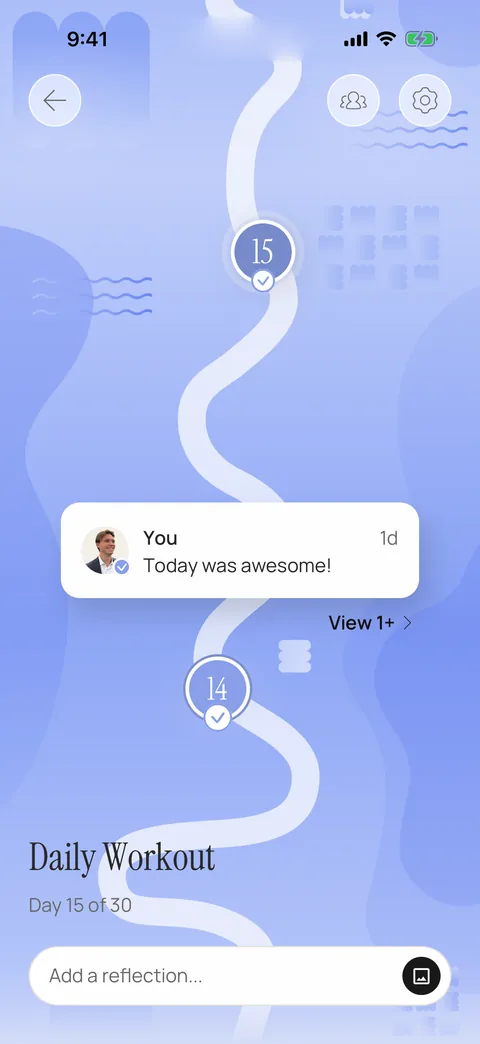 Quests workout challenge showing a friend's check-in